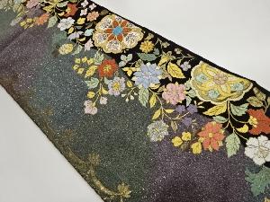 よろけ縞に華紋・草花模様織出し袋帯